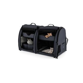 2 Compartments Pet Travel Carriers with Removable Hammocks and Mats-Black