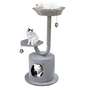 3-Tier Cat Tree with Raper Rope Covered Scratching Post-Grey