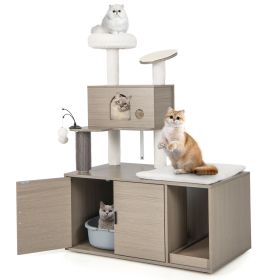 Cat Tree with Litter Box Enclosure-Grey