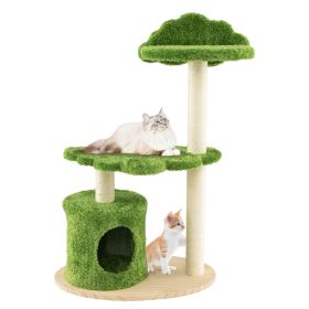 97 cm Cute Cat Tree with Fully Wrapped Sisal Scratching Posts-Green