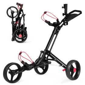 3 Wheels Folding  Golf Push Pull Cart with Umbrella Stand