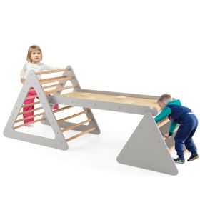 3 in 1 Climbing Toy Set with 2 Triangle Ladders and Double-Sided Ramp-Grey