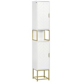 Narrow Bathroom Storage Cabinet, Freestanding Tallboy Storage Unit Floor Cabinet Slim Corner Organizer w/Adjustable Shelf Steel Base, White
