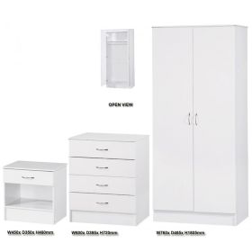 Alpha Gloss 3PC 2-Door Standard Wardrobe Set - White Gloss