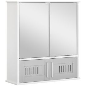 Bathroom Mirror Cabinet, Wall Mounted Storage Cupboard with Double Doors and Adjustable Shelf, Bathroom Organizer, Grey