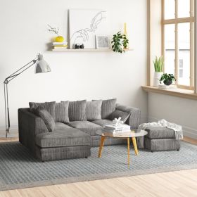 Mona Jumbo Cord Grey Corner Sofa with Footstool