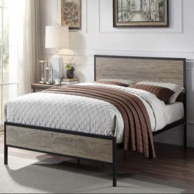 Contemporary Oak and Metal Bed Frame with Optional Mattress - 2 Sizes