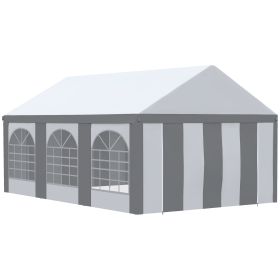 6 x 4m Galvanised Party Tent, Marquee Gazebo with Sides, Six Windows and Double Doors, for Parties, Wedding and Events, White and Grey