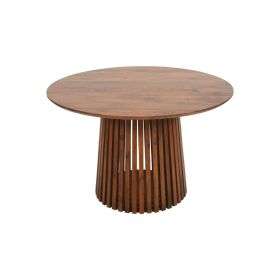 Classic Slatted Design Mango Wood Round Dining Table - Natural Finish