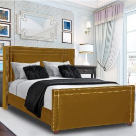 Cubica Plush Velvet Bed - Mustard in 5 Size
