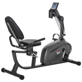 Fitness Recumbent Bike Magnetic Resistance Exercise Bike Stationary Cycling Bike, Pad Holder with LCD Monitor, Indoor Cardio Workout, Black