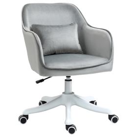 Velvet-Feel Office Chair with Rechargeable Electric Vibration Massage Lumbar Pillow, Wheels, Grey
