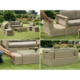 6Pc Rattan Garden Furniture Sofa Set - Grey, Natural