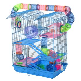 5 Tier Hamster Cage Carrier Habitat with Exercise Wheels Tunnel Tube Water Bottle Dishes House Ladder for Dwarf Mice, Blue
