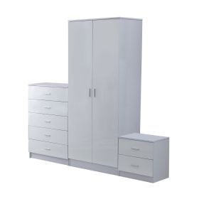High Gloss 3 Piece Trio Bedroom Furniture Set Wardrobe + Chest Of Drawer + Bedside White