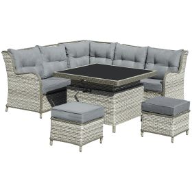 5-Seater Patio PE Rattan Garden Sofa Set, Wicker Sectional Conversation Aluminum Frame Furniture w/ Cushion, Grey