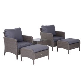 2 Seater Rattan Garden Furniture Set Wicker Weave Sofa Chair with Footstool and Coffee Table Thick Cushions Dark Grey