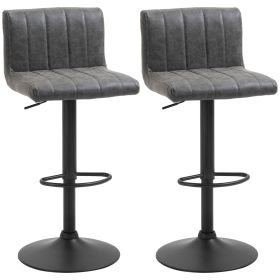 Barstools Set of 2 Adjustable Height Swivel Gas Lift PU Leather Counter Bar Chairs with Footrest, Grey