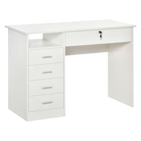 Computer Desk, Home Office Desk with Lockable Drawer, Storage Shelf for Study Bedroom, 110 x 50 x 76 cm, White