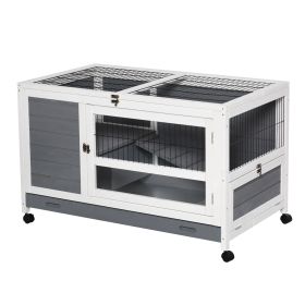 Wooden Rabbit Hutch Elevated Pet Bunny House Rabbit Cage with Slide-Out Tray Indoor Grey