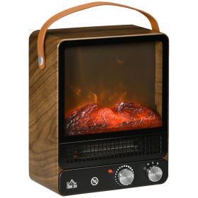 Tabletop Electric Fireplace with Handle, Freestanding Fireplace Heater with Realistic Flame Effect, Overheat Protection 750W/1500W Dark Walnut
