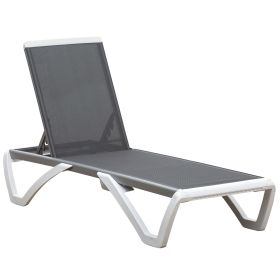 Portable Outdoor Chaise Lounge, with Adjustable Back, Breathable Texteline, Light Grey