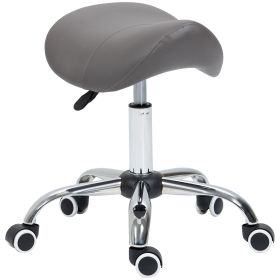 Cosmetic Stool 360° Rotate Height Adjustable Salon Massage Spa Chair Hydraulic Rolling Faux Leather Saddle Stool, Grey