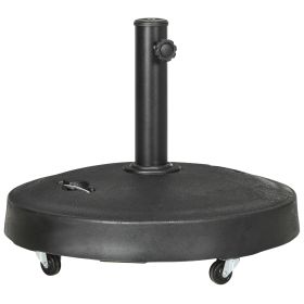 Resin Garden Parasol Base with Wheels and Retractable Handles, Round Outdoor Market Umbrella Stand Weight for Poles of ?38 - ?48mm, Black