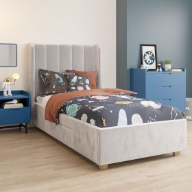 Velvet Single Bed Frame with Storage Drawer - Grey