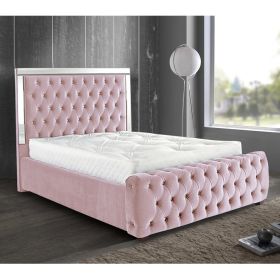 Elegance Plush Velvet Mirrored Bed - Pink in 5 Sizes