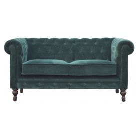 Velvet Chesterfield 2 Seater Sofa - Emerald Green
