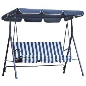 3 Seater Canopy Swing Chair Heavy Duty Outdoor Garden Bench with Sun Cover Metal Frame - Blue