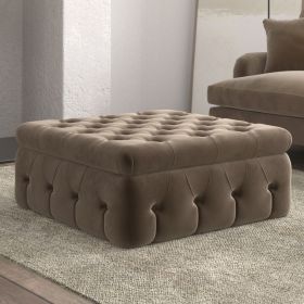 Large Velvet Storage Footstool - Beige