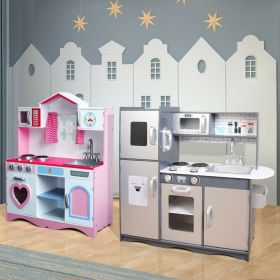 Large Wooden Kitchen Kids Play Pretend Utensils Toys - Grey, Pink