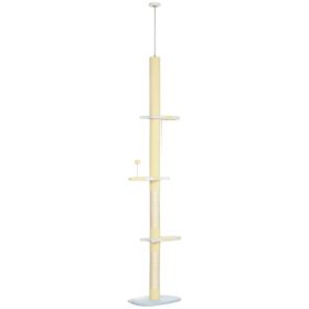 260cm Floor to Ceiling Cat Tree, Height Adjustable Kitten Tower with Anti-slip Kit, Multi-Layer Activity Center w/ Scratching Post Ball Yellow