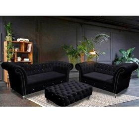 Durham Luxury Chesterfield Curve Design 3 Seater and 2 Seater Sofa Set - Black