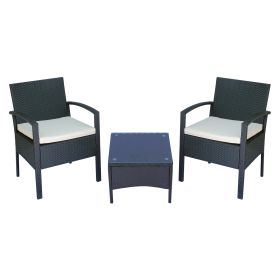 Rattan Garden Furniture 2-Seater Sofa Chair Table Bistro Set Wicker Weave Outdoor Patio Conservatory Set Steel-Black