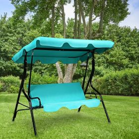 3 Seater Metal Frame Hammock Swinging Bench Cushion Seats with Canopy - Blue