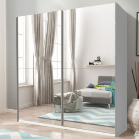 Splendor Sliding Door Wardrobe 150cm With Double Mirror - White Matt