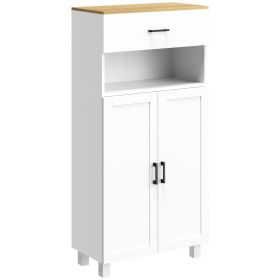 Freestanding Kitchen Cupboard, Nordic Storage Cabinet with Drawer, Doors and Open Countertop for Living & Dining Room, 130cm, White