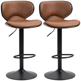 Bar Stool Set of 2 Microfiber Cloth Adjustable Height Armless Chairs with Swivel Seat, Brown