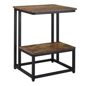 Side Table, Doule Layer End Table, Modern Coffee Table with Steel Frame and Adjustable Non-Slip Feet for Living room, Bedroom, Rustic Brown