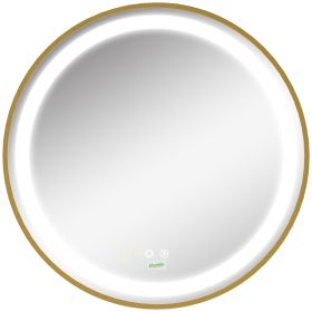 Round LED Bathroom Mirror, Dimmable Lighted Wall Mount Mirror with 3 Colours, Time Display, Memory Function, Hardwired