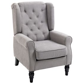 Retro Accent Chair, Wingback Armchair with Wood Frame Button Tufted Design for Living Room Bedroom, Grey