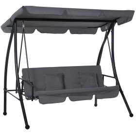 Outdoor 2-in-1 Patio Swing Chair Lounger 3 Seater Garden Swing Seat Bed Hammock Bed Convertible Tilt Canopy W/ Cushion, Dark Grey