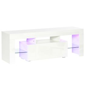 High Gloss TV Stand Cabinet with LED RGB Lights and Remote Control for 43"/50"/55" TV Media TV Console Table with Storage Drawer and Shelf