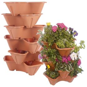 Stackable Plastic Garden Planter Plant Pots Holder - 2 Sets