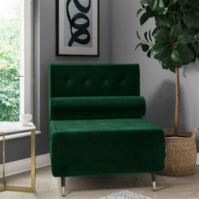 Eleni Velvet Single Sofabed with Cushion - Dark Green