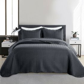 3 Piece Soft Comforter Bedspread Charcoal - 3 Sizes