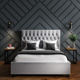 Light Grey Small Double Ottoman Bed with Chesterfield Headboard